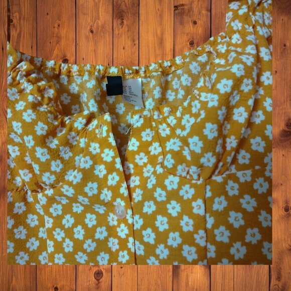 Divided H&M Women's XS Floral Short Puff Sleeve Button Front Mini Dress - Picture 4 of 5